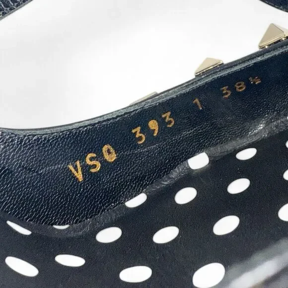VALENTINO GARAVANI Black Ankle Strap Rockstud White Polkadot Sandals Siz… - Picture 6 of 15